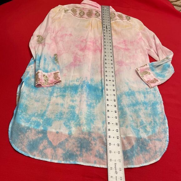 Soft Surroundings Gilded Paisley Tie-Dye Tunic Top Button Up Sequin Sz Medium - Picture 9 of 9
